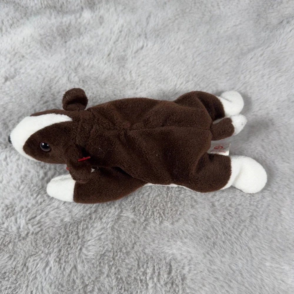 Ty‎ Beanie Baby Bruno the Bull Terrier Dog Brown White Plush Vintage 1997